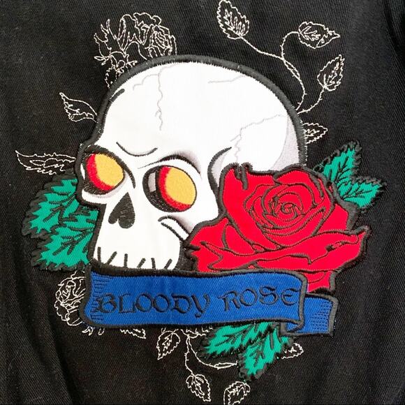 Red Fox Jeans Black Varsity Skull Bomber Jacket Size Large NWT - Picture 3 of 7